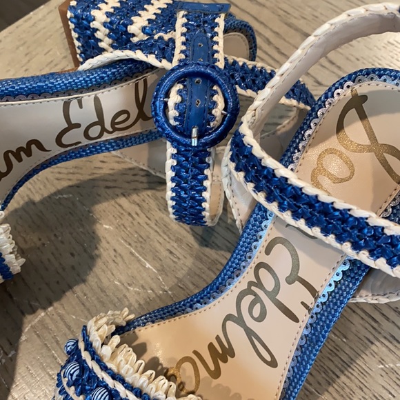 Sam Edelman Olisa Raffia Block Heel Blue Sandal - Picture 11 of 11